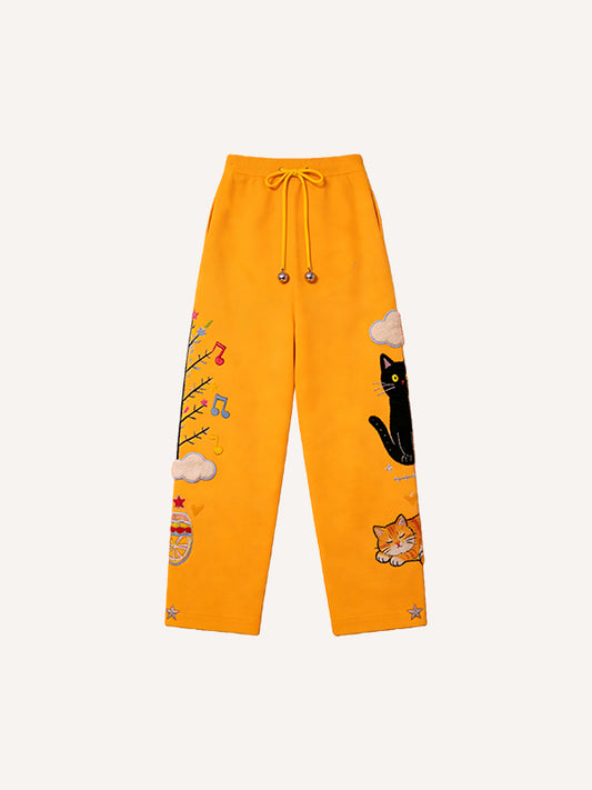 Country-style retro knitted printed trousers