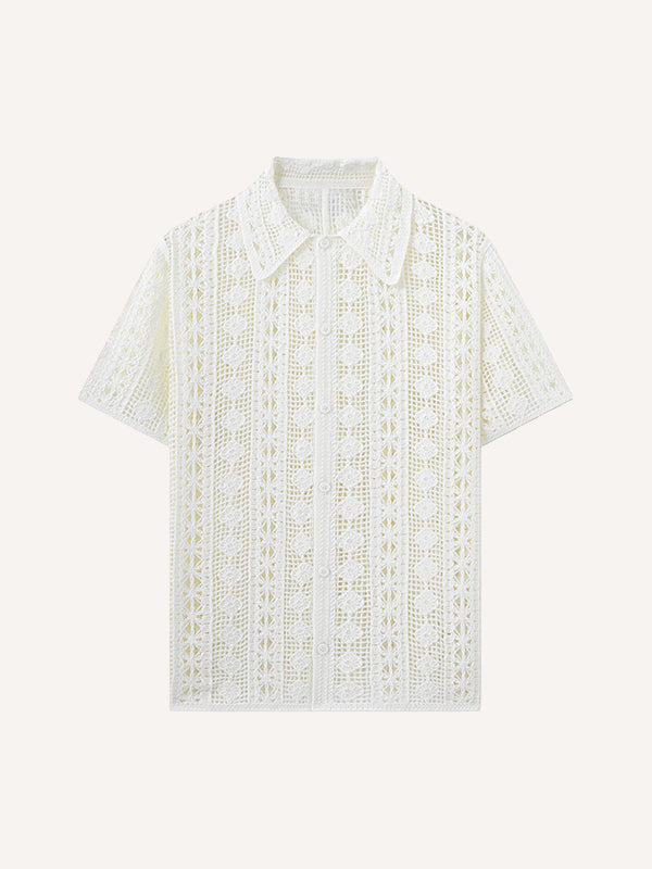 2026 New Solid Color Jacquard Breathable Turn-Down Collar Shirt