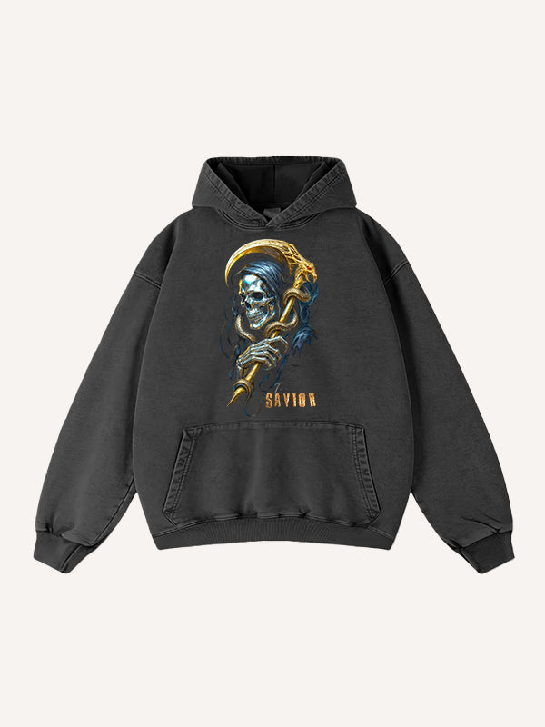 The Grim Reaper's scythe is a pure gold pure cotton printed sweatshirt