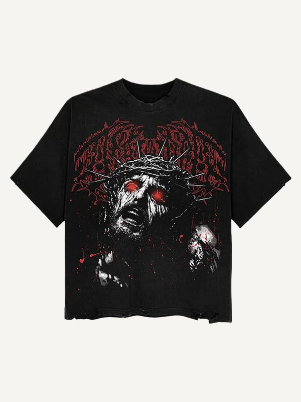 Short-sleeved T-shirt with art illustration of the Passion of Christ