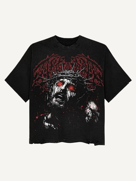 Short-sleeved T-shirt with art illustration of the Passion of Christ