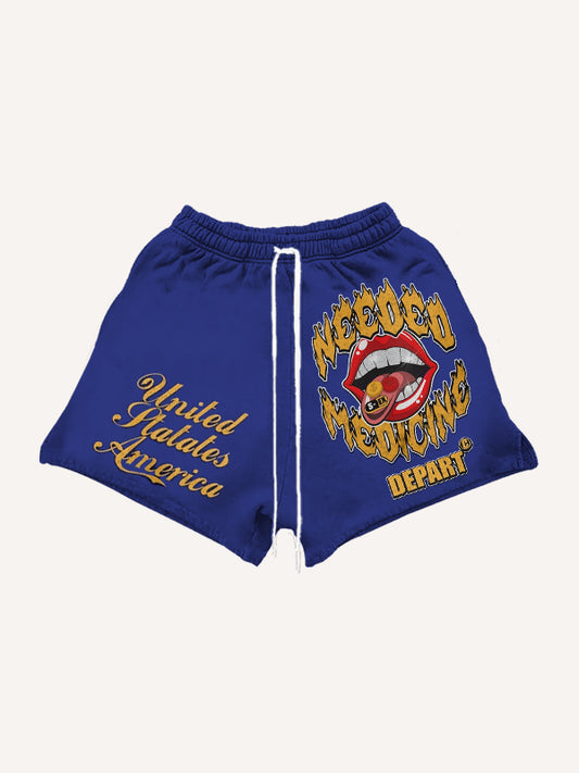 Trendy patchwork personalized lightweight printed red lip baseball shorts