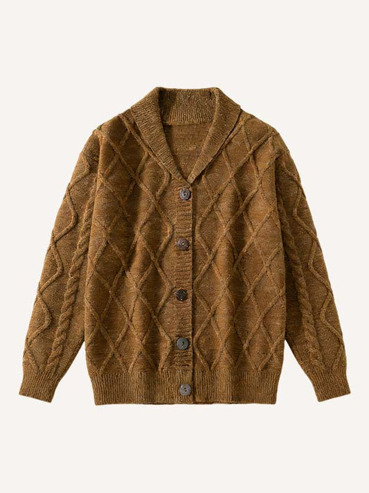 Thickened wheat ear textured plaid knit sweater