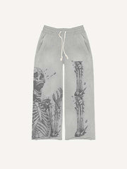 Skeleton Print Elastic Waist Pants