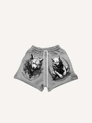 Wolf Print Drawstring Waist Shorts