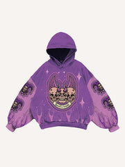 Colorblock Clown Skeleton Wing Graphic Faux Decal Print Slant Pockets Hoodie