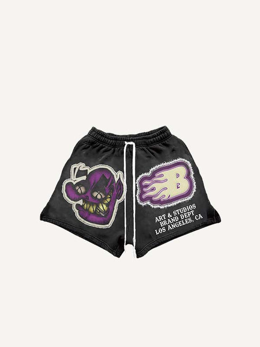 Figure&Letter Faux Decal Print Drawstring Waist Shorts
