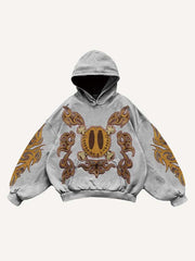 Smiley Face&Skeleton&Graphic Print Slant Pockets Hoodie