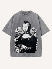 Distressed Washed Figure Print Round Neck T-shirt