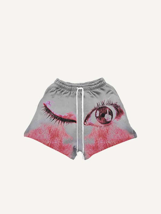 Eye Print Drawstring Waist Shorts