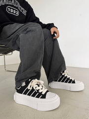 Round Toe Stripe Detail Platform Sneakers