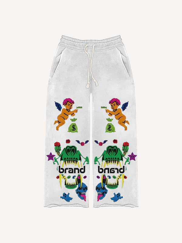Trendy double-sided printed evil dog angel Pants