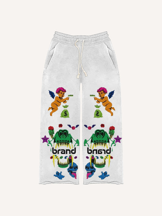 Trendy double-sided printed evil dog angel Pants