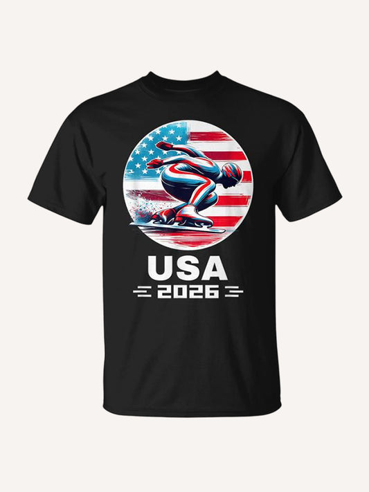 Usa 2026 United States American Flag Speed Skating Usa T-Shirt