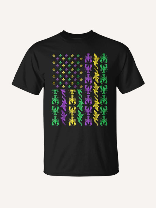 Mardi Gras Usa American Flag Crawfish Alligator Mardi Gras T-Shirt
