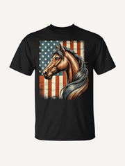 Horse Horseback Riding Western Farm American Flag Patriotic T-Shirt
