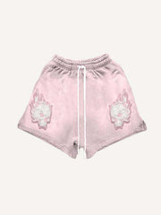 Letter Faux Decal Print Drawstring Waist Shorts