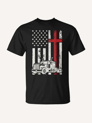 Semi Truck American Flag Christian Truck Driver Patriotic T-Shirt