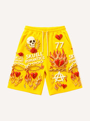 Trendy multi-color hooded shorts with foam print effect