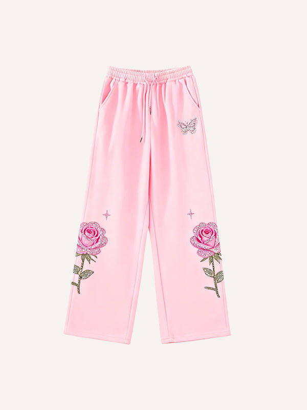 Rhinestone butterfly print Y2K trousers