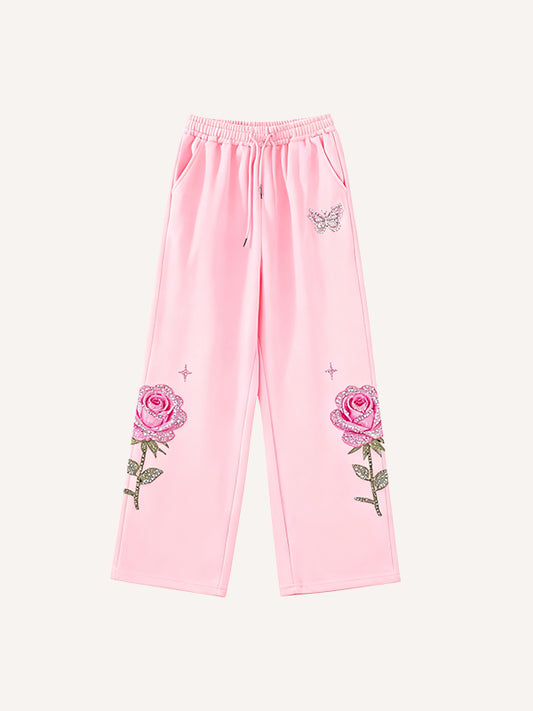 Rhinestone butterfly print Y2K trousers