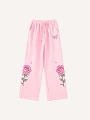 Rhinestone butterfly print Y2K trousers