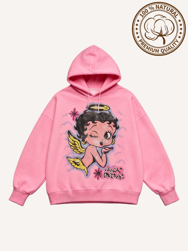 Pure cotton series high-end printed hand-painted retro cartoon character sweatshirt