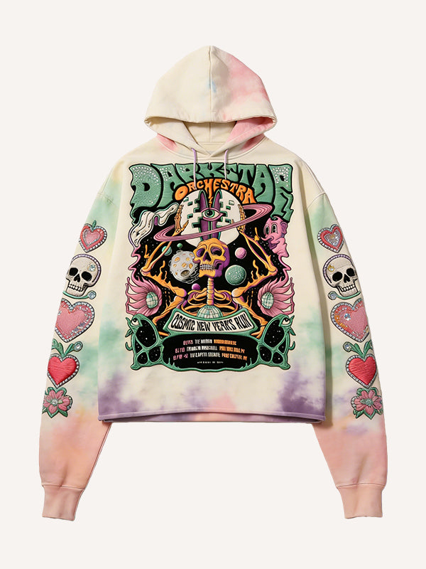 Colorful hoodie with graphic design on a white background
