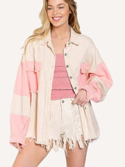 Color Block Whisker Two-Tone Denim Jacket