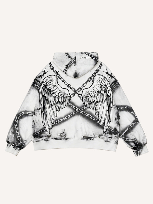 Angel Print Sweatshirt with Sealed Heart and Locked Love