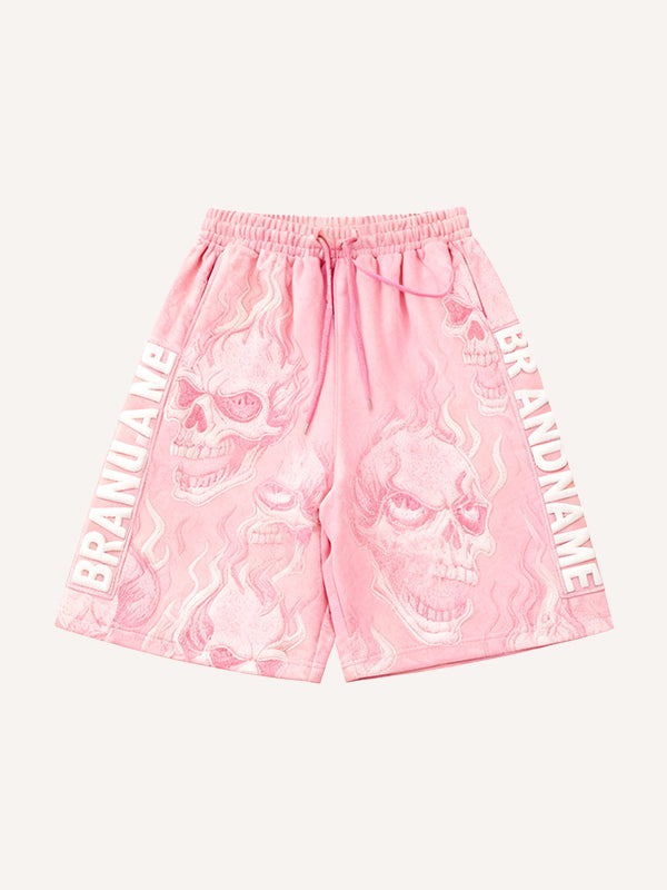 Flaming Love Angel from Hell Loose Embroidered Textured Shorts