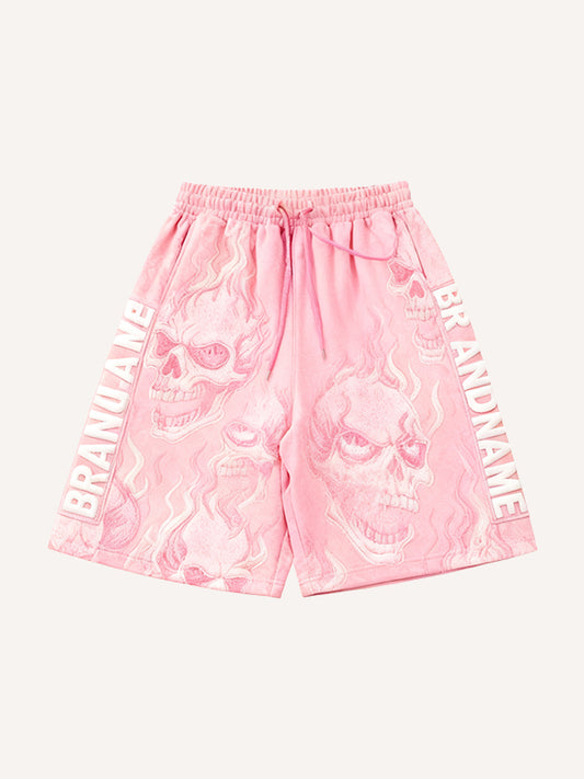 Flaming Love Angel from Hell Loose Embroidered Textured Shorts