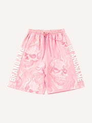 Flaming Love Angel from Hell Loose Embroidered Textured Shorts