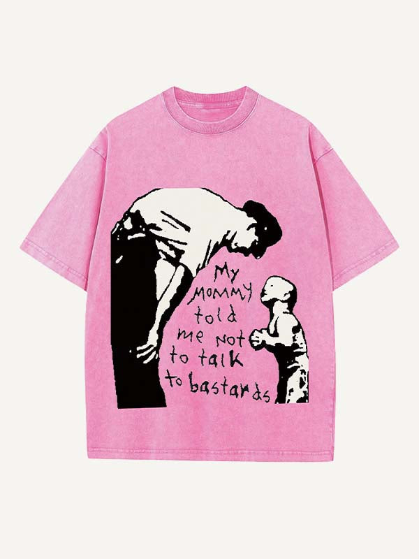 Distressed Washed Figure&Letter Print Round Neck T-shirt