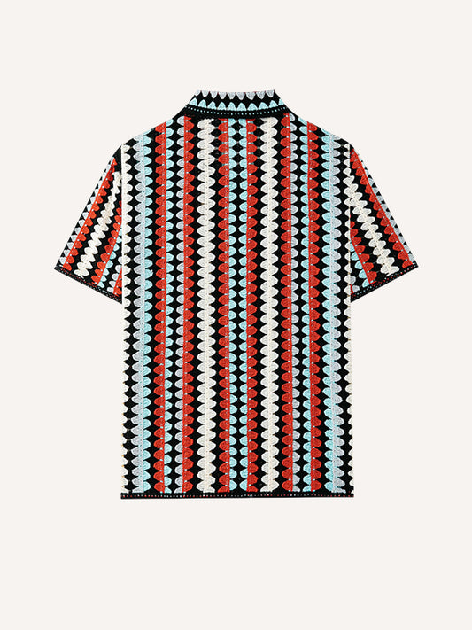 Spring/Summer Collection Lapel Jacquard Knit Men's Shirt