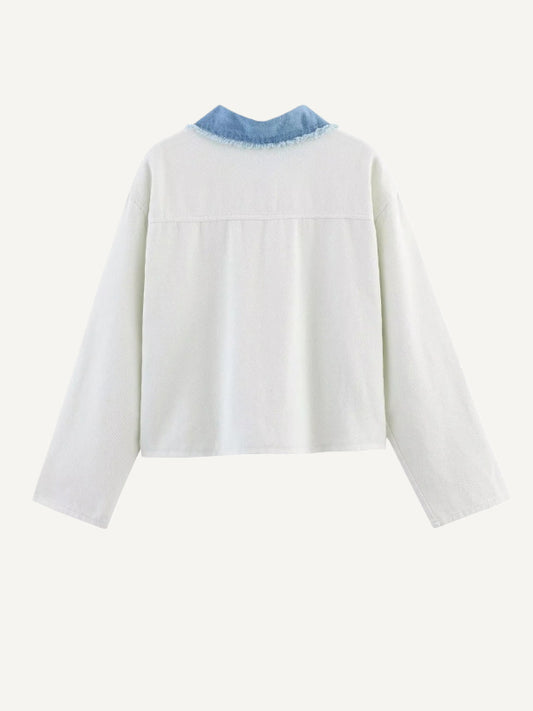 Luxury denim patchwork knit jacket a celebrity-style piece