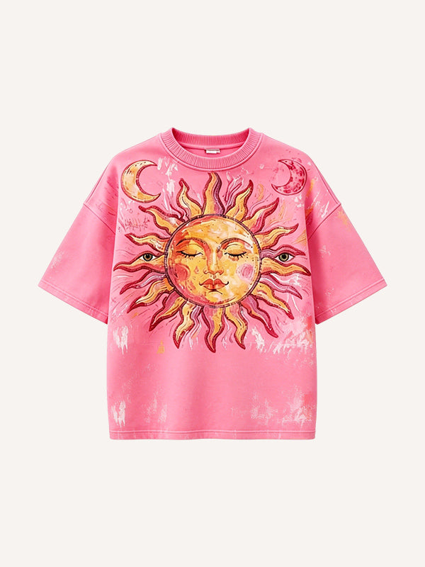Sun God Light Blesses Us Printed Washed Short Sleeve