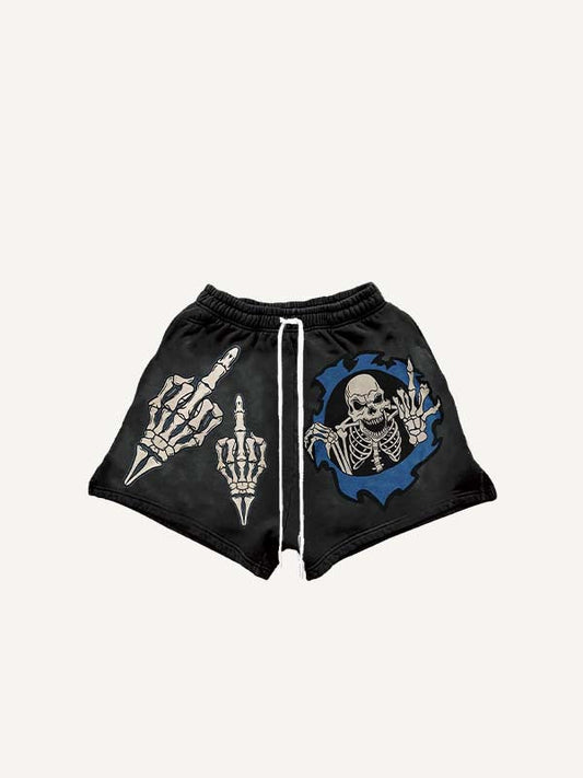 Skeleton Gesture Print Drawstring Waist Shorts