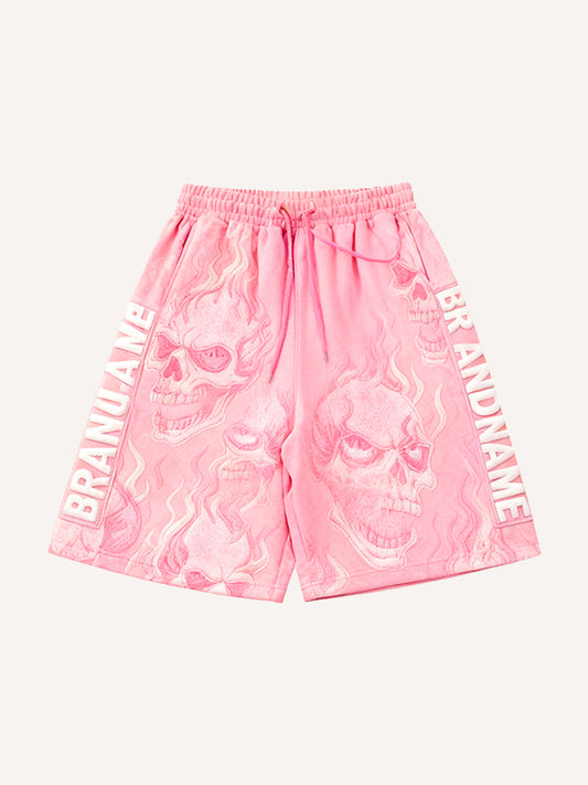 Flaming Love Angel from Hell Loose Embroidered Textured Shorts