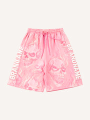 Flaming Love Angel from Hell Loose Embroidered Textured Shorts