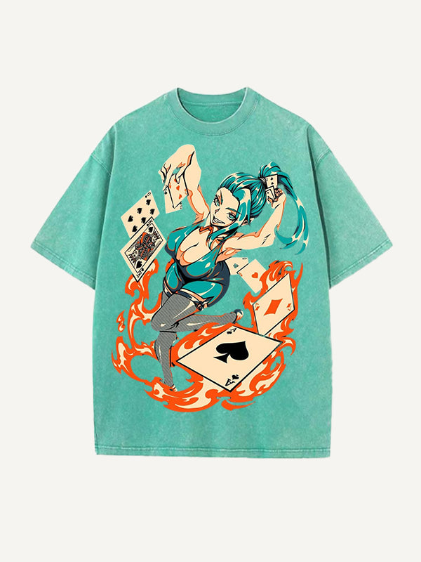 Magical Card Girl Pure Cotton Printed Short-Sleeve T-Shirt