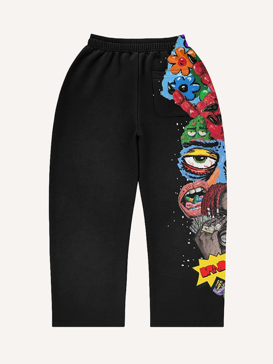 Spray-painted wall-printed fashionable trousers