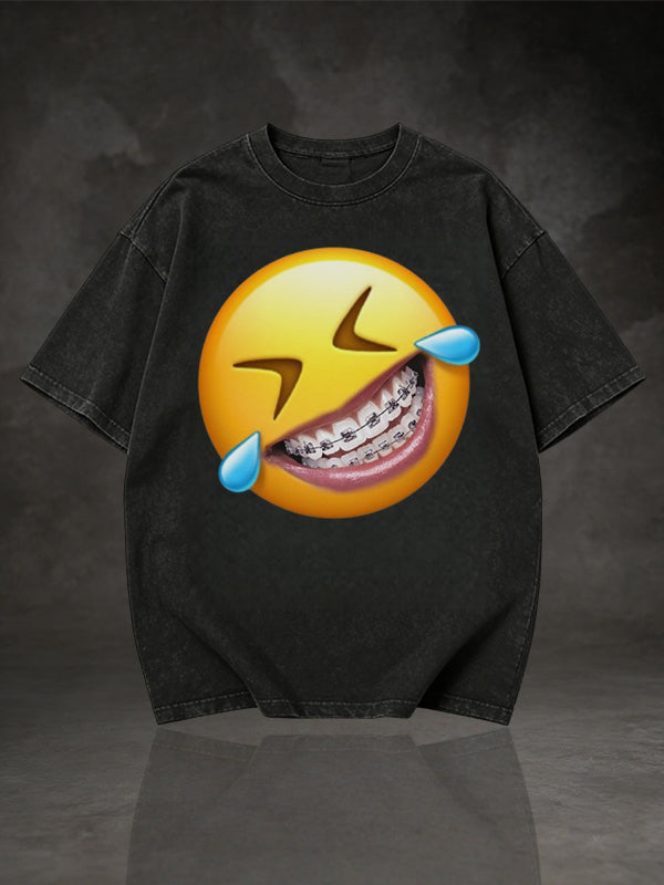 Men's Laughing Tears Emoji with Braces Graphic Short Sleeve T-Shirt
