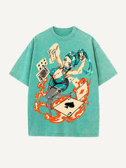 Magical Card Girl Pure Cotton Printed Short-Sleeve T-Shirt