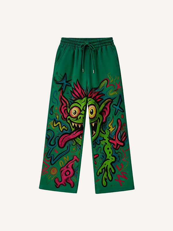 Space Monster Attack Printed Pants