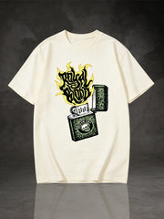 Vintage Flaming Lighter & Skull Graphic T-Shirt
