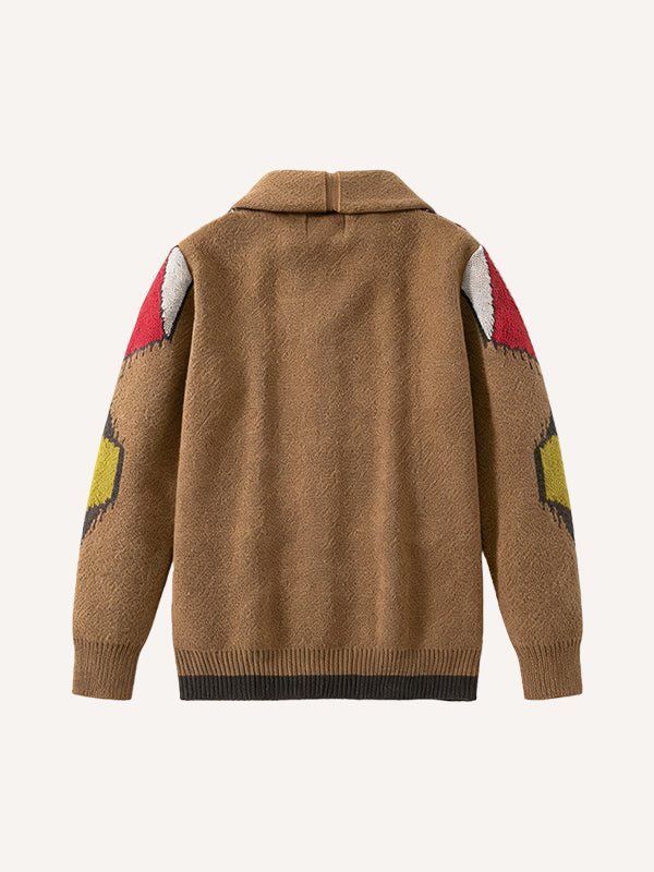 Striped square knit collared oak button sweater