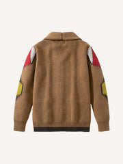 Striped square knit collared oak button sweater