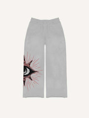 Eye Star Letter Print Elastic Waist Pants