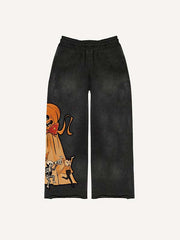 Halloween Ghost Graphic Animal Print Elastic Waist Pants